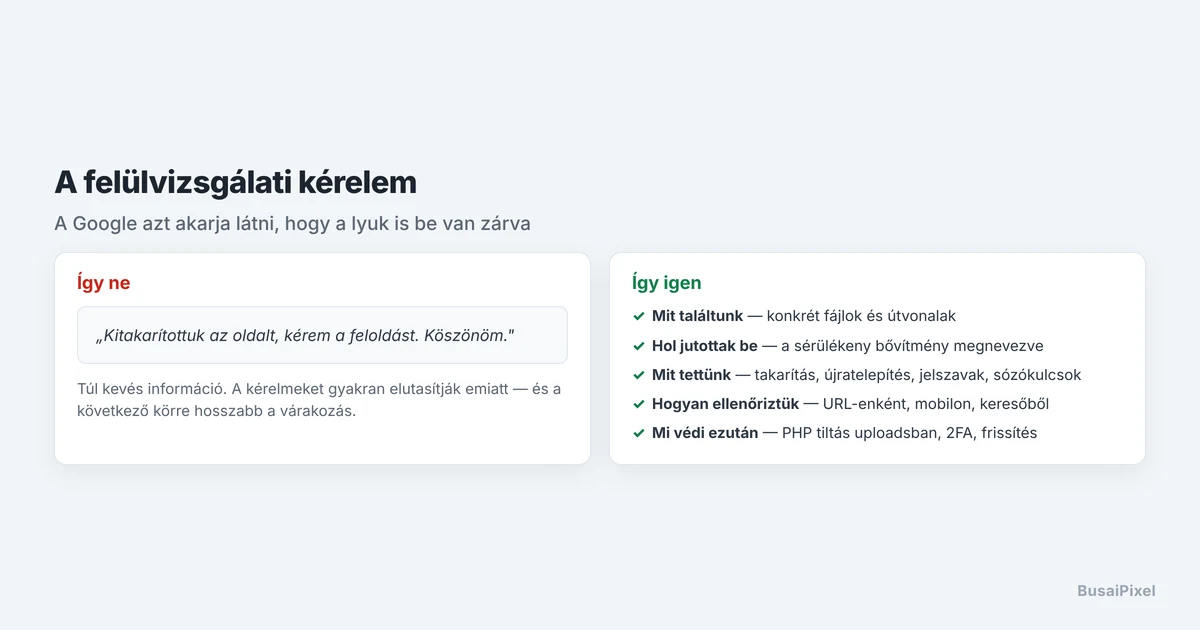 Minta felülvizsgálati kérelem szövege a Google Search Console-hoz