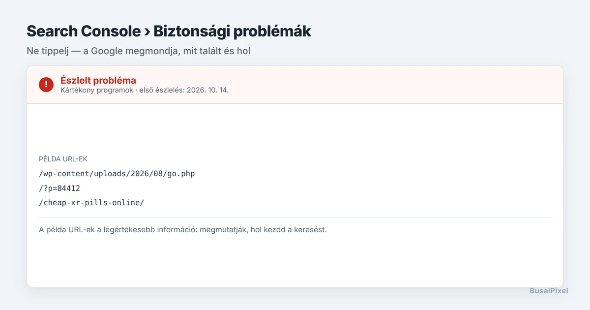 Google Search Console Biztonsági problémák panel észlelt problémával